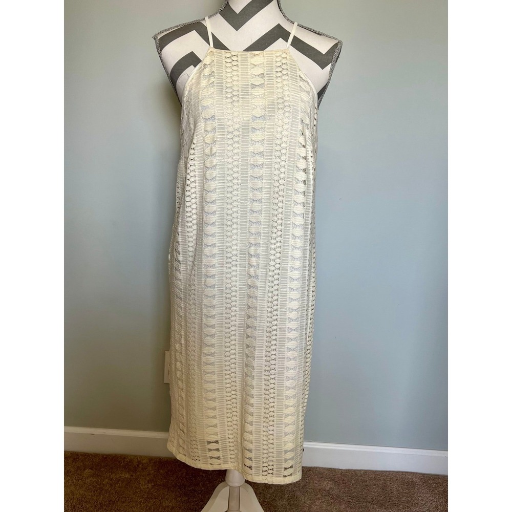 Mossimo Ivory‎ Lace Midi Dress Lined Sleeveless Boho High Neck Overlay Sz-Med